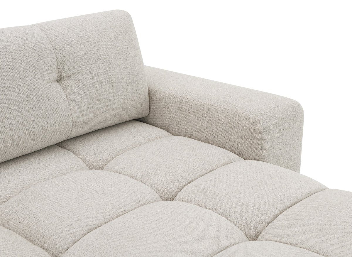 Canapé d'angle convertible avec coffre en tissu texturé beige ANGELINE - Angle droit - DécoInParis