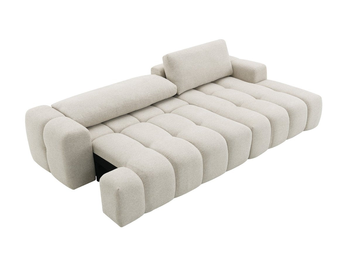 Canapé d'angle convertible avec coffre en tissu texturé beige BERENICE - Angle droit - DécoInParis