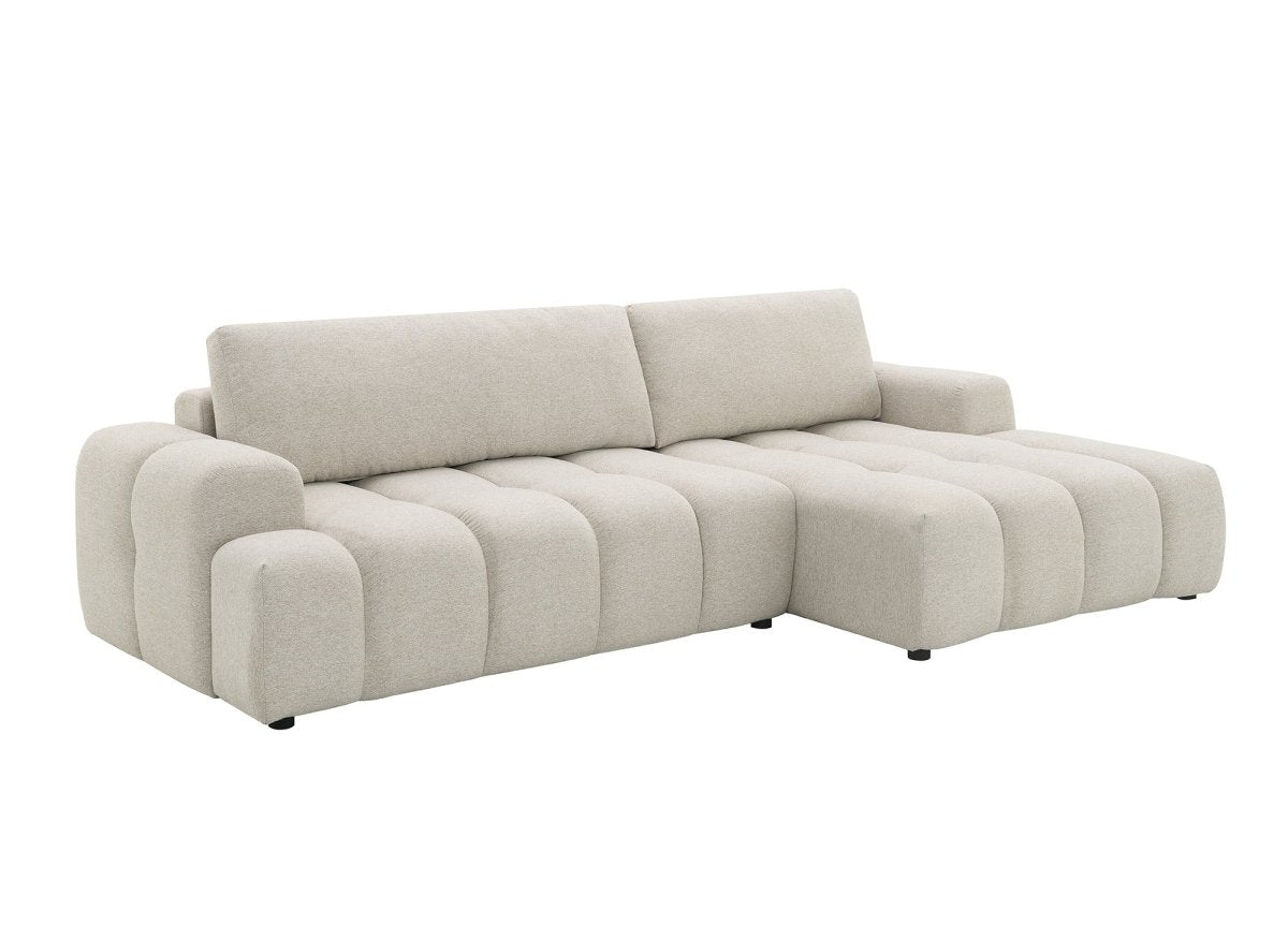 Canapé d'angle convertible avec coffre en tissu texturé beige BERENICE - Angle droit - DécoInParis