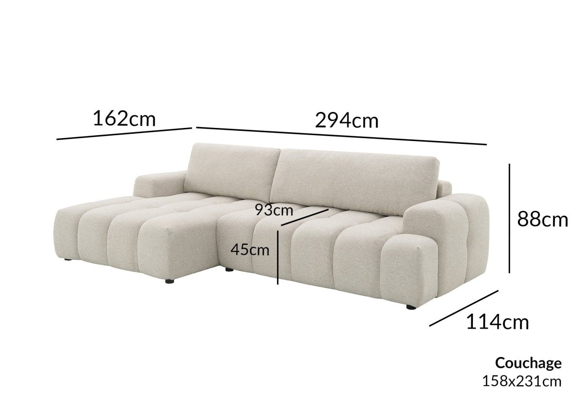 Canapé d'angle convertible avec coffre en tissu texturé beige BERENICE - Angle gauche - DécoInParis