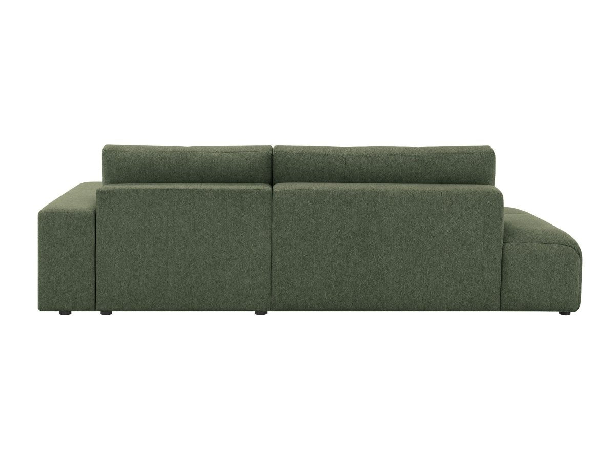 Canapé d'angle convertible avec coffre en tissu texturé vert olive ANGELINE - Angle droit - DécoInParis
