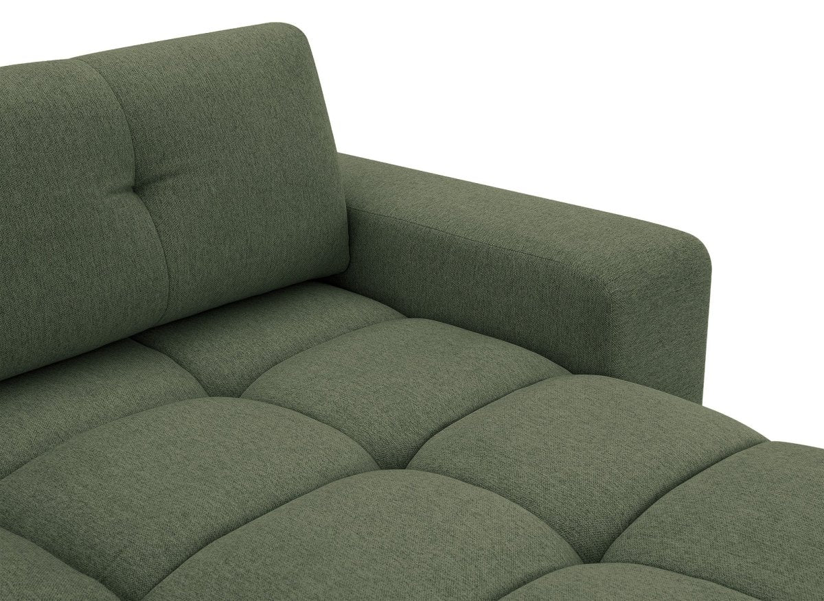 Canapé d'angle convertible avec coffre en tissu texturé vert olive ANGELINE - Angle droit - DécoInParis