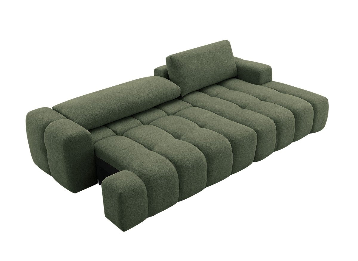 Canapé d'angle convertible avec coffre en tissu texturé vert olive BERENICE - Angle droit - DécoInParis