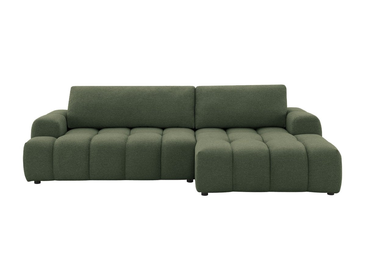 Canapé d'angle convertible avec coffre en tissu texturé vert olive BERENICE - Angle droit - DécoInParis