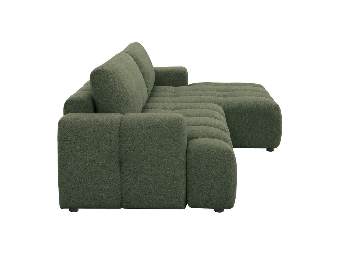 Canapé d'angle convertible avec coffre en tissu texturé vert olive BERENICE - Angle droit - DécoInParis