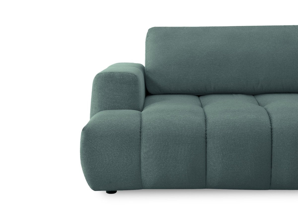 Canapé d'angle convertible avec coffre en tissu vert olive HAVEN - Angle droit - DécoInParis