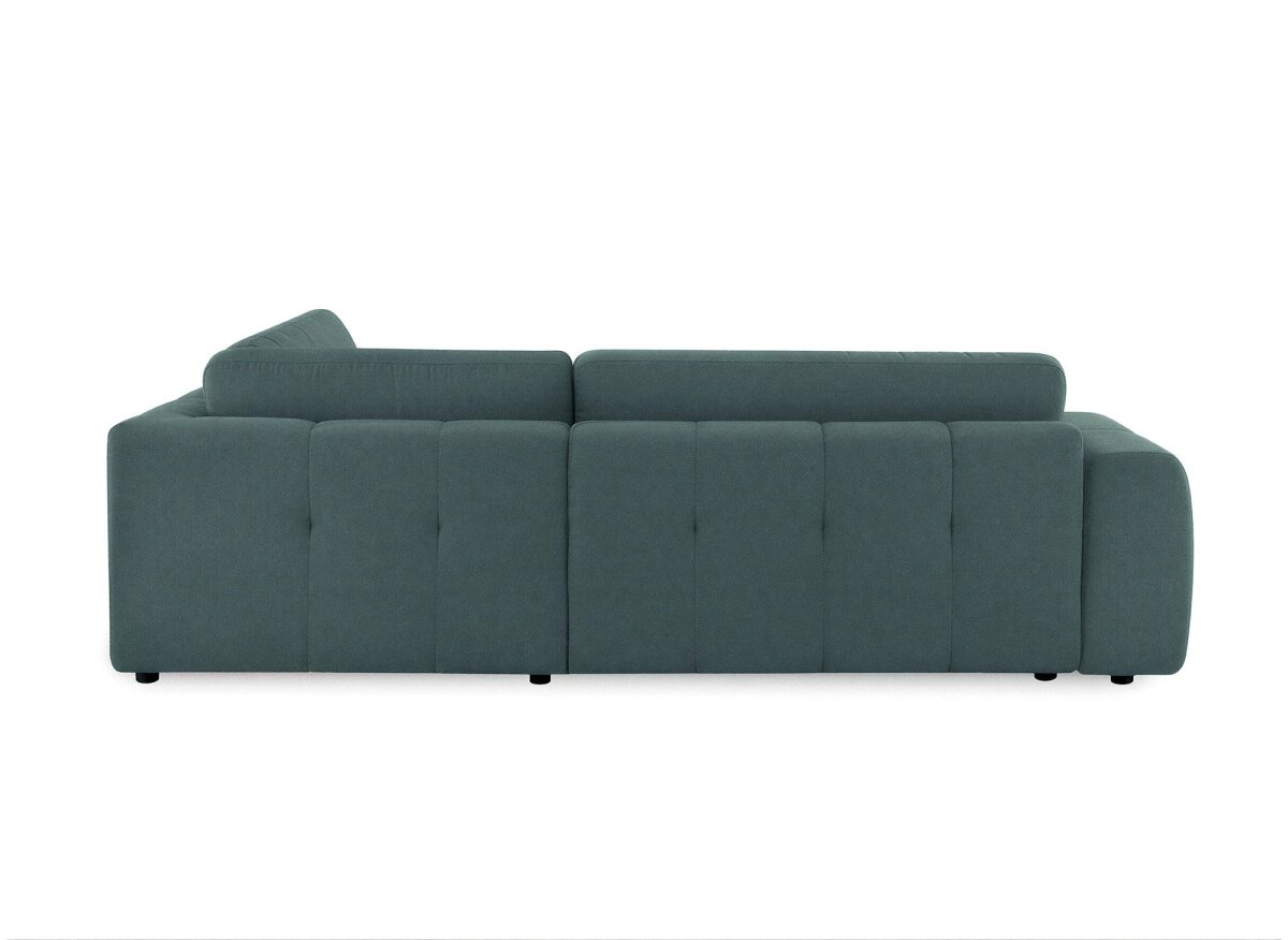 Canapé d'angle convertible avec coffre en tissu vert olive HAVEN - Angle droit - DécoInParis