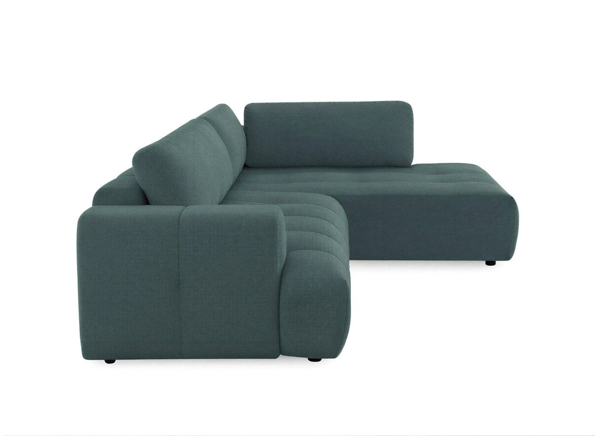 Canapé d'angle convertible avec coffre en tissu vert olive HAVEN - Angle droit - DécoInParis