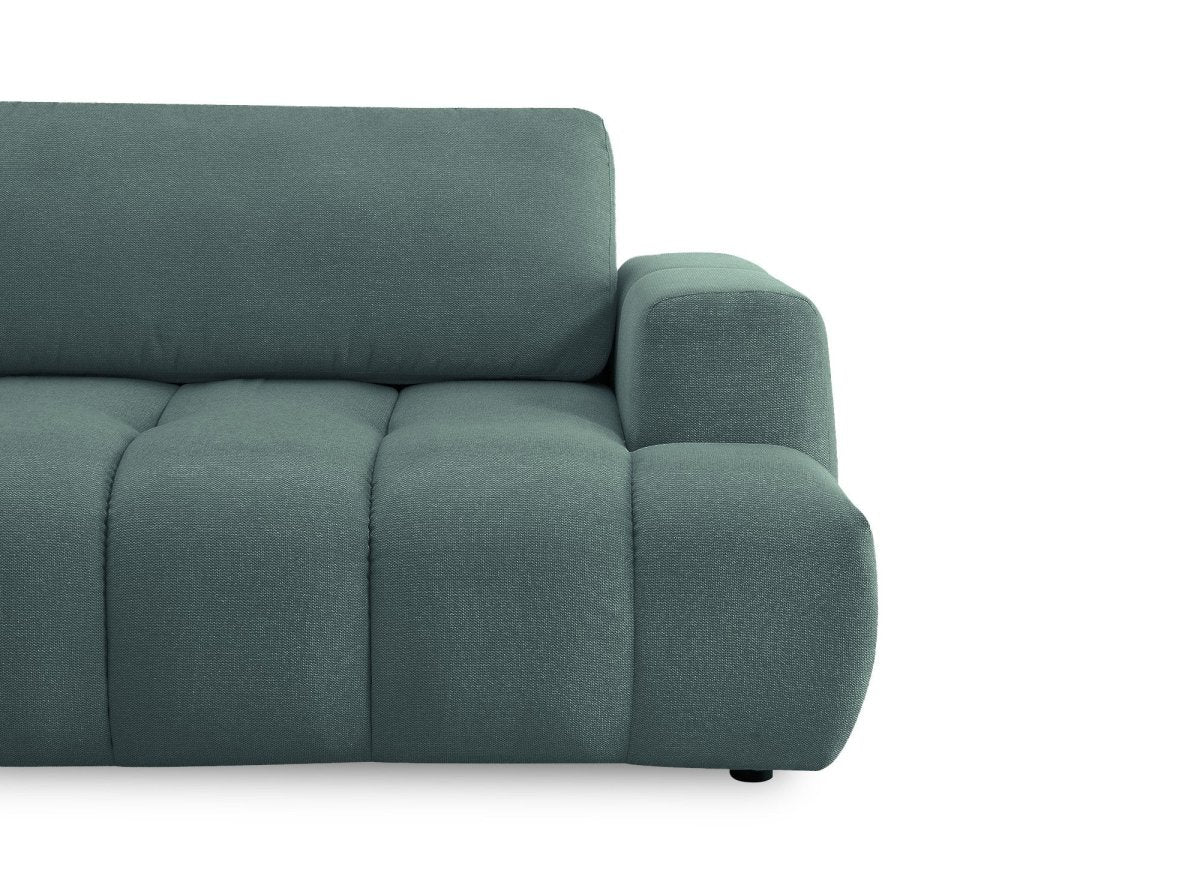 Canapé d'angle convertible avec coffre en tissu vert olive HAVEN - Angle gauche - DécoInParis