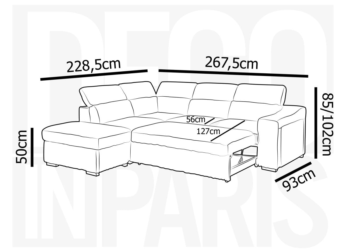 Canapé d'angle convertible avec coffre en velours beige côtelé MARTY - Angle gauche - DécoInParis
