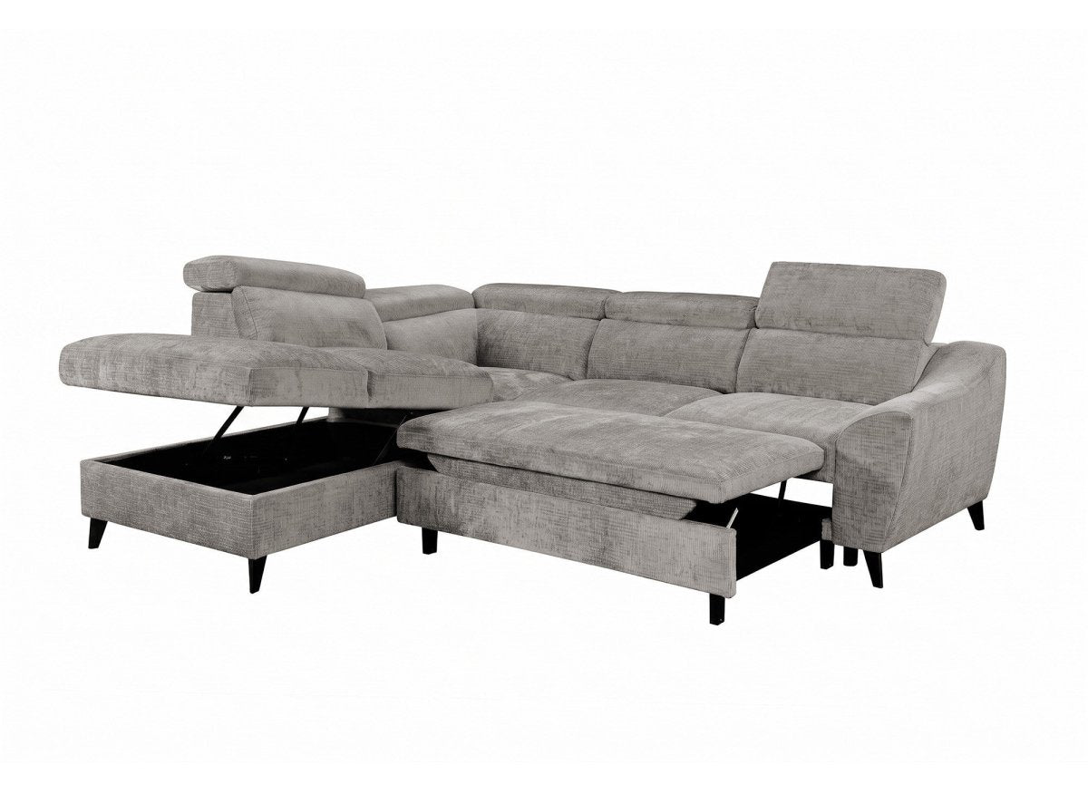 Canapé d'angle convertible avec coffre en velours chiné gris DALTON - Angle gauche - DécoInParis
