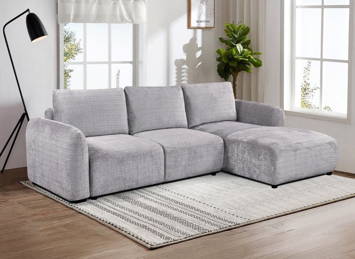 Canapé d'angle convertible avec coffre en velours chiné gris MARLA - Angle droit - DécoInParis