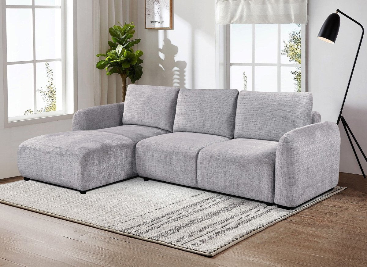 Canapé d'angle convertible avec coffre en velours chiné gris MARLA - Angle gauche - DécoInParis