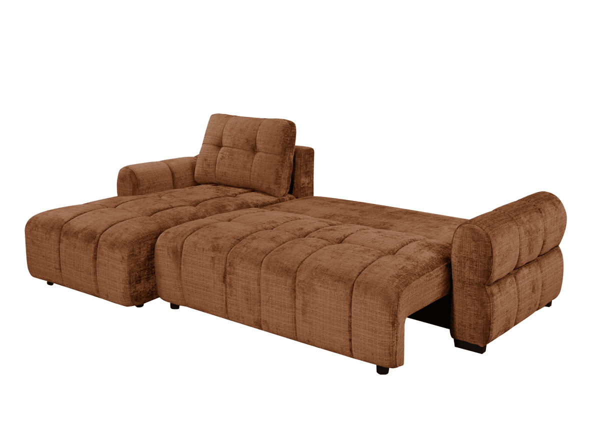 Canapé d'angle convertible avec coffre en velours chiné terracotta MAHLONE - Angle gauche - DécoInParis