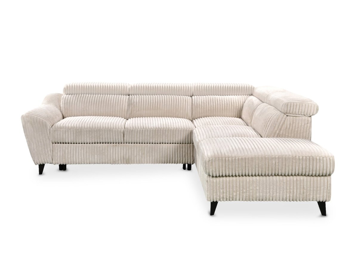 Canapé d'angle convertible avec coffre en velours côtelé épais beige DALTON - Angle droit - DécoInParis