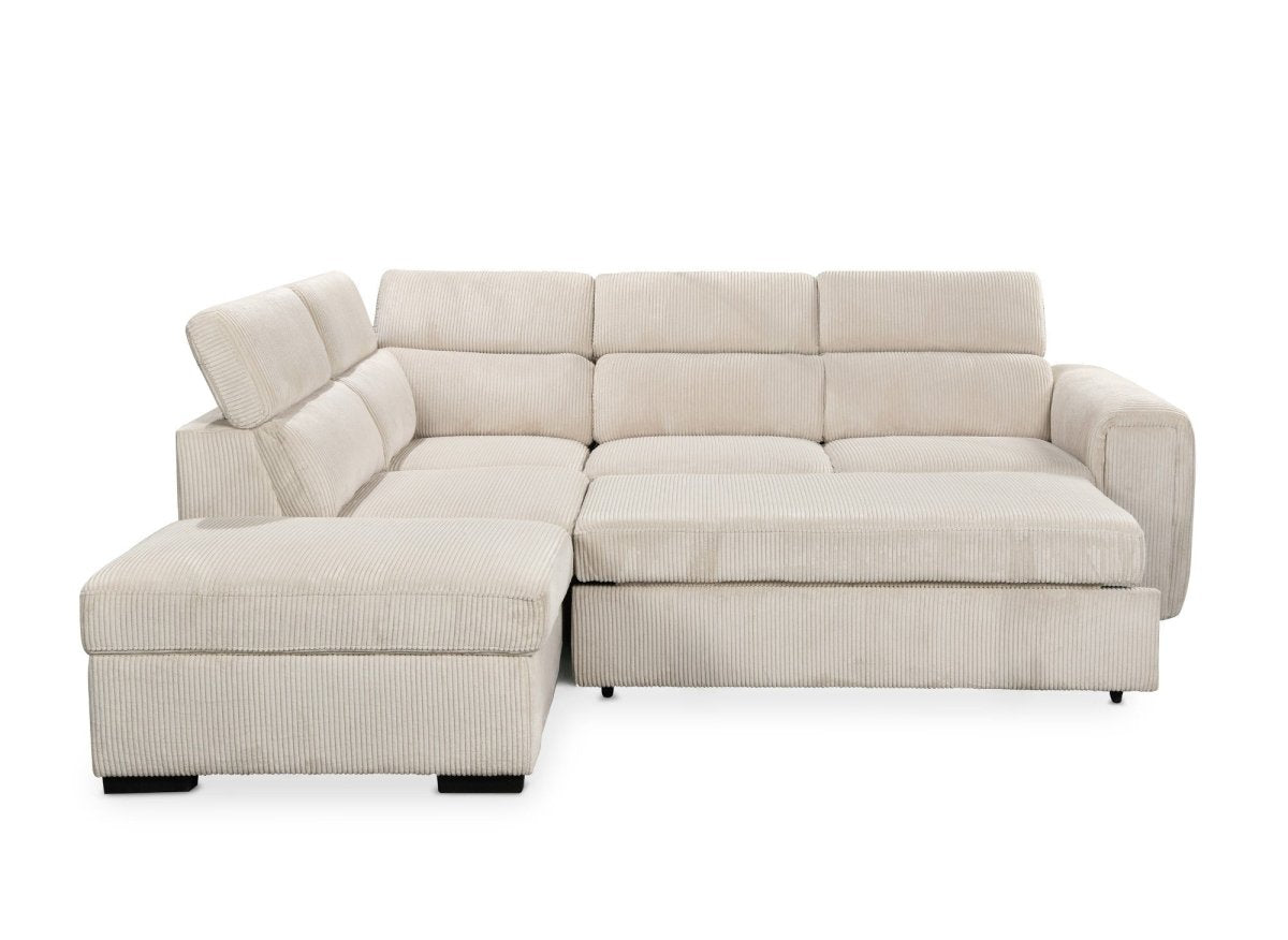 Canapé d'angle convertible avec coffre en velours côtelé épais beige ZENOVA - Angle gauche - DécoInParis