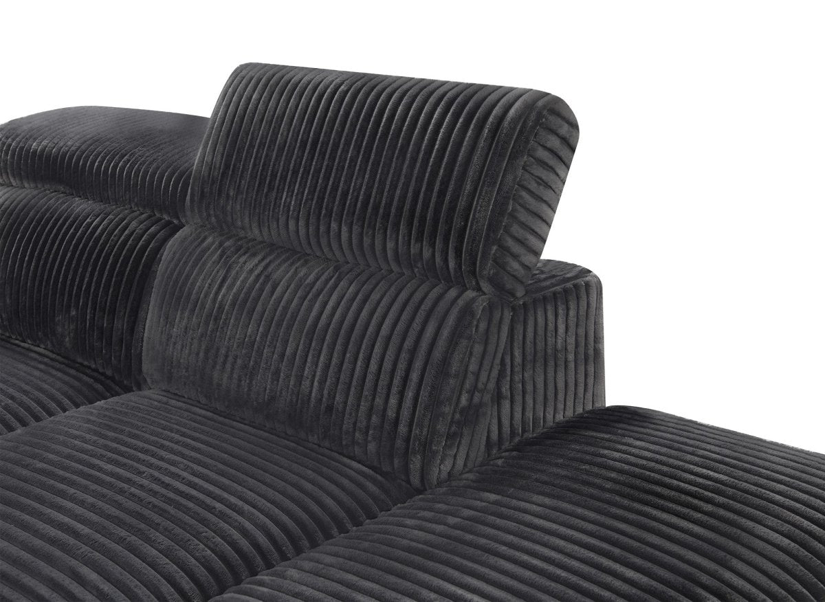 Canapé d'angle convertible avec coffre en velours côtelé épais gris DALTON - Angle gauche - DécoInParis