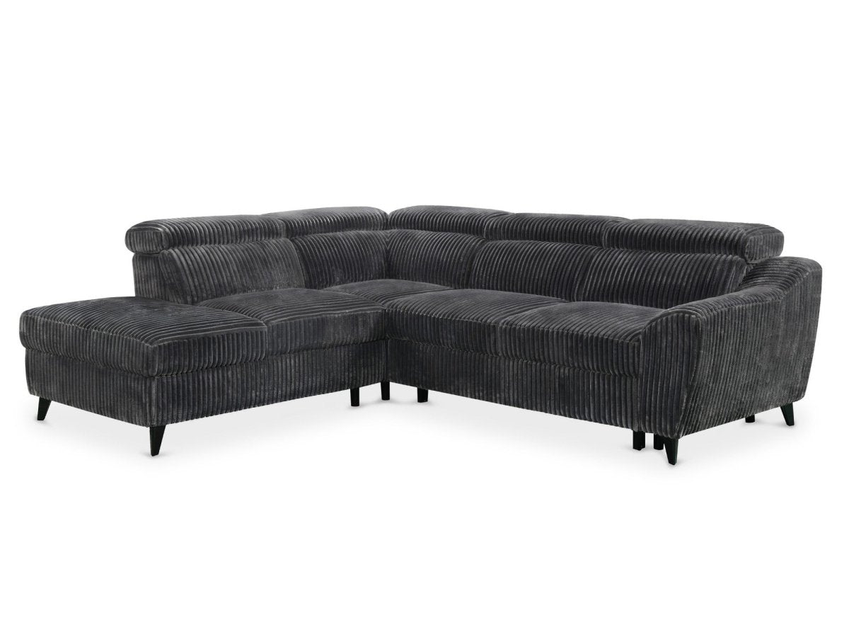 Canapé d'angle convertible avec coffre en velours côtelé épais gris DALTON - Angle gauche - DécoInParis