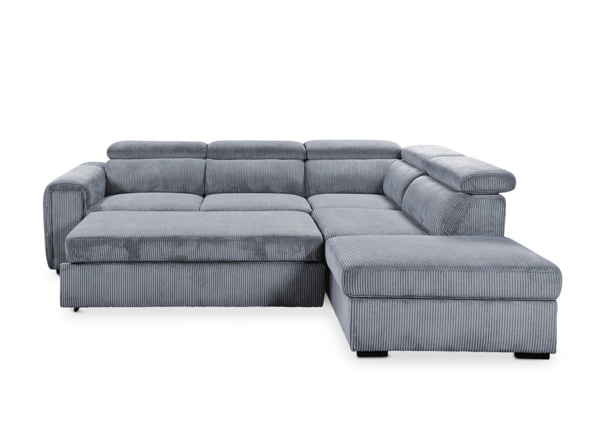 Canapé d'angle convertible avec coffre en velours côtelé épais gris ZENOVA - Angle droit - DécoInParis