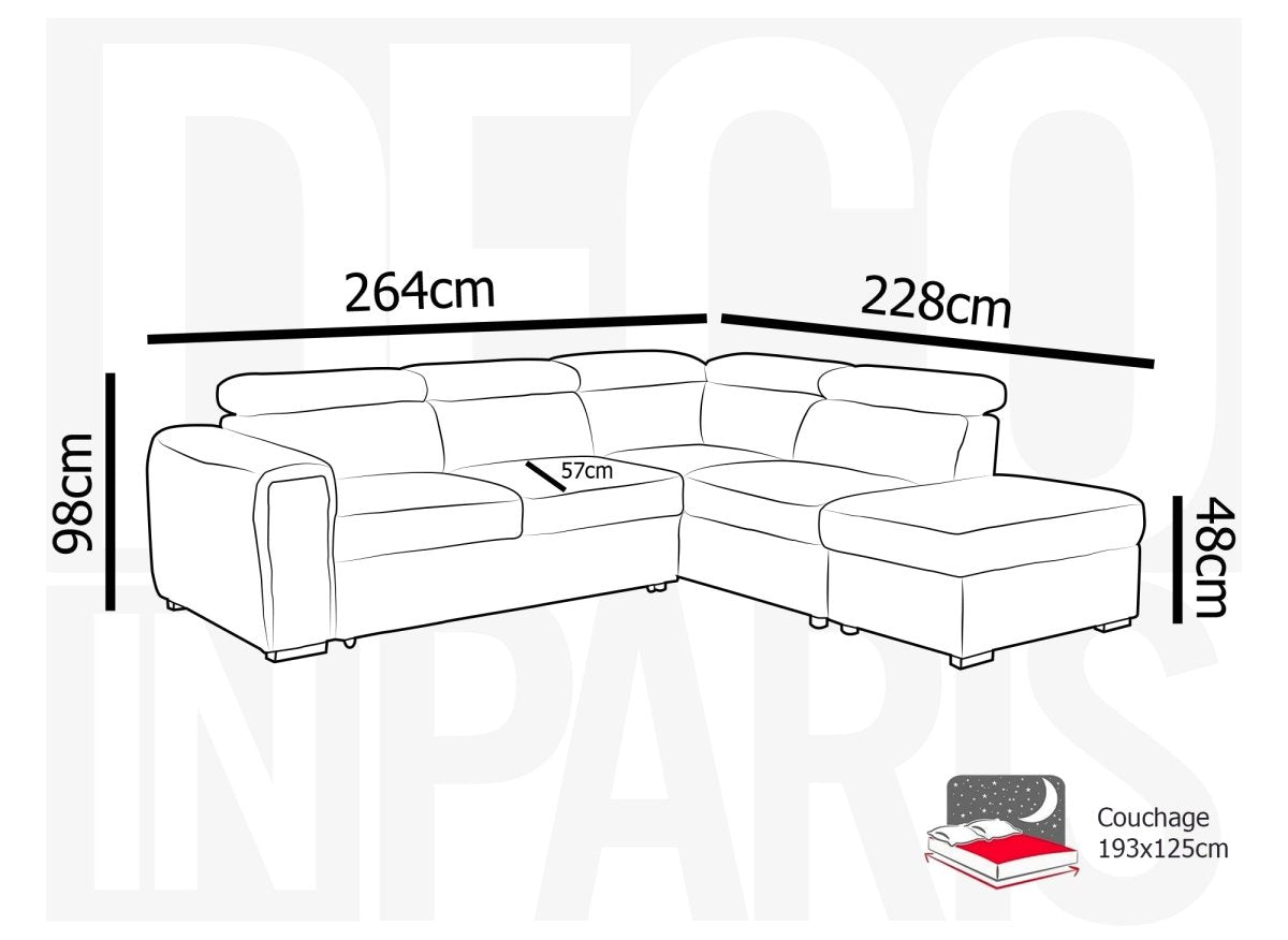 Canapé d'angle convertible avec coffre en velours côtelé épais gris ZENOVA - Angle droit - DécoInParis