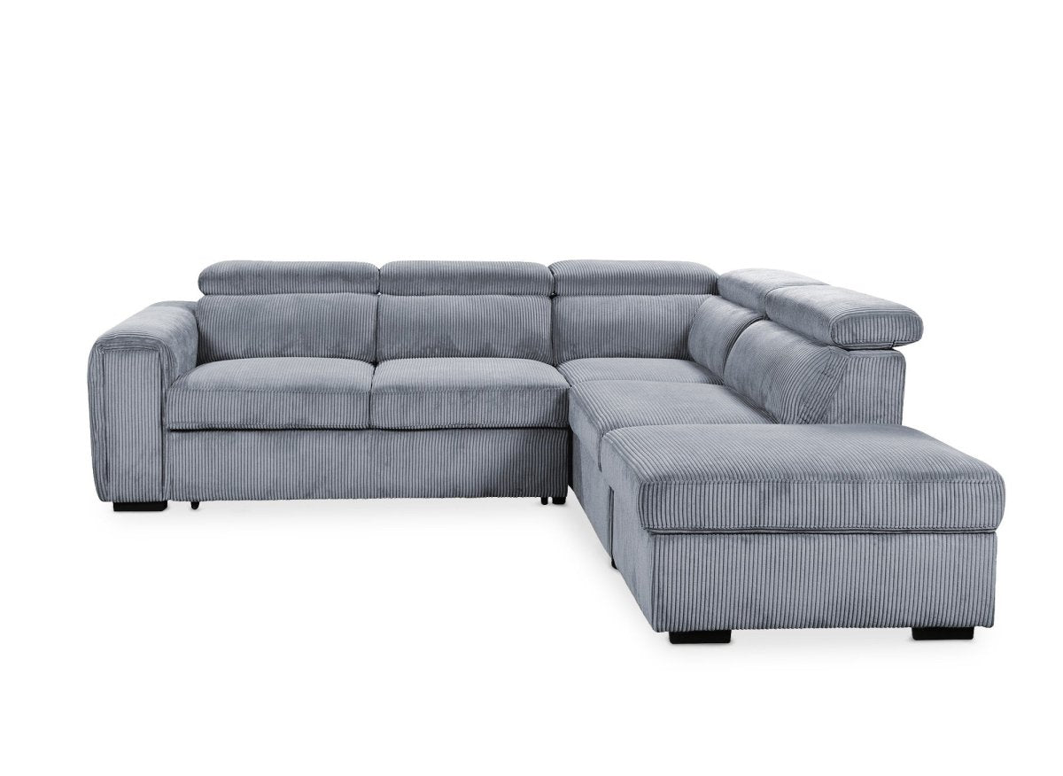Canapé d'angle convertible avec coffre en velours côtelé épais gris ZENOVA - Angle droit - DécoInParis