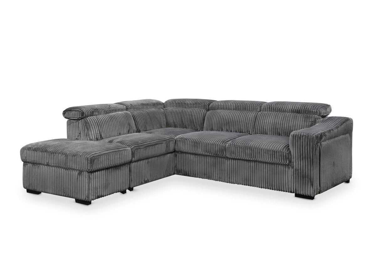 Canapé d'angle convertible avec coffre en velours côtelé gris MARTY - Angle gauche - DécoInParis