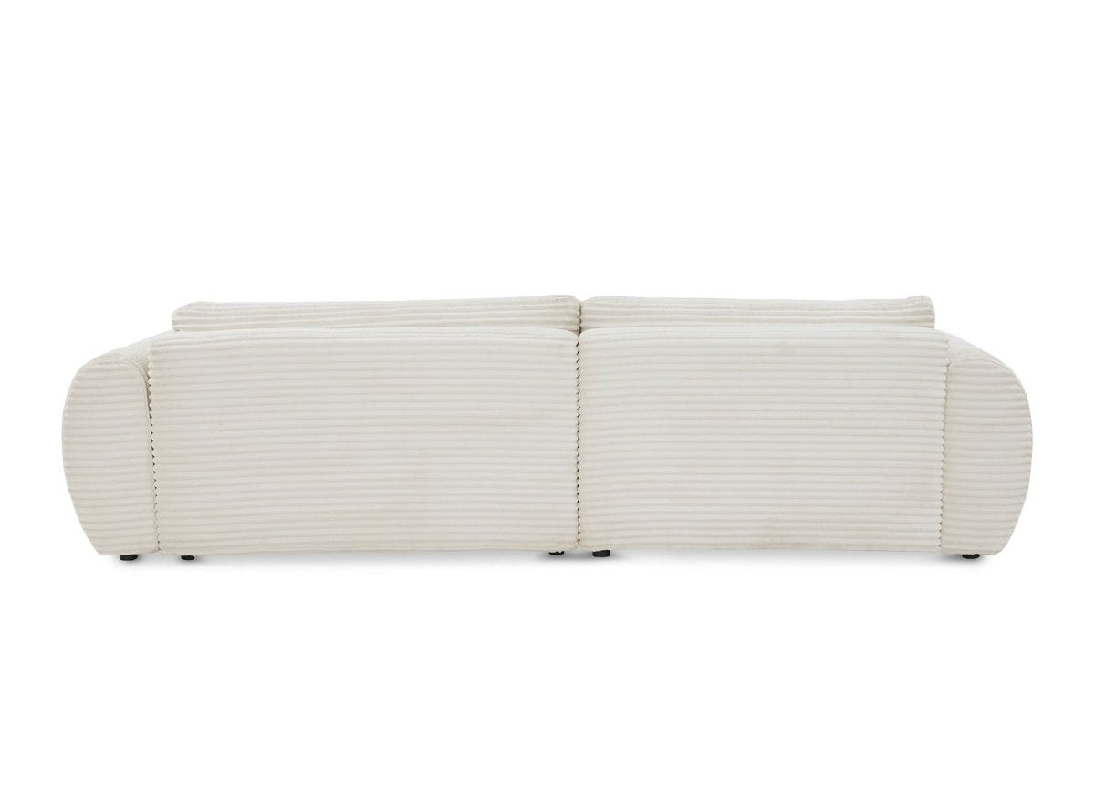 Canapé d'angle convertible avec coffre en velours gros côtelé doux beige TILDA - Angle gauche - DécoInParis
