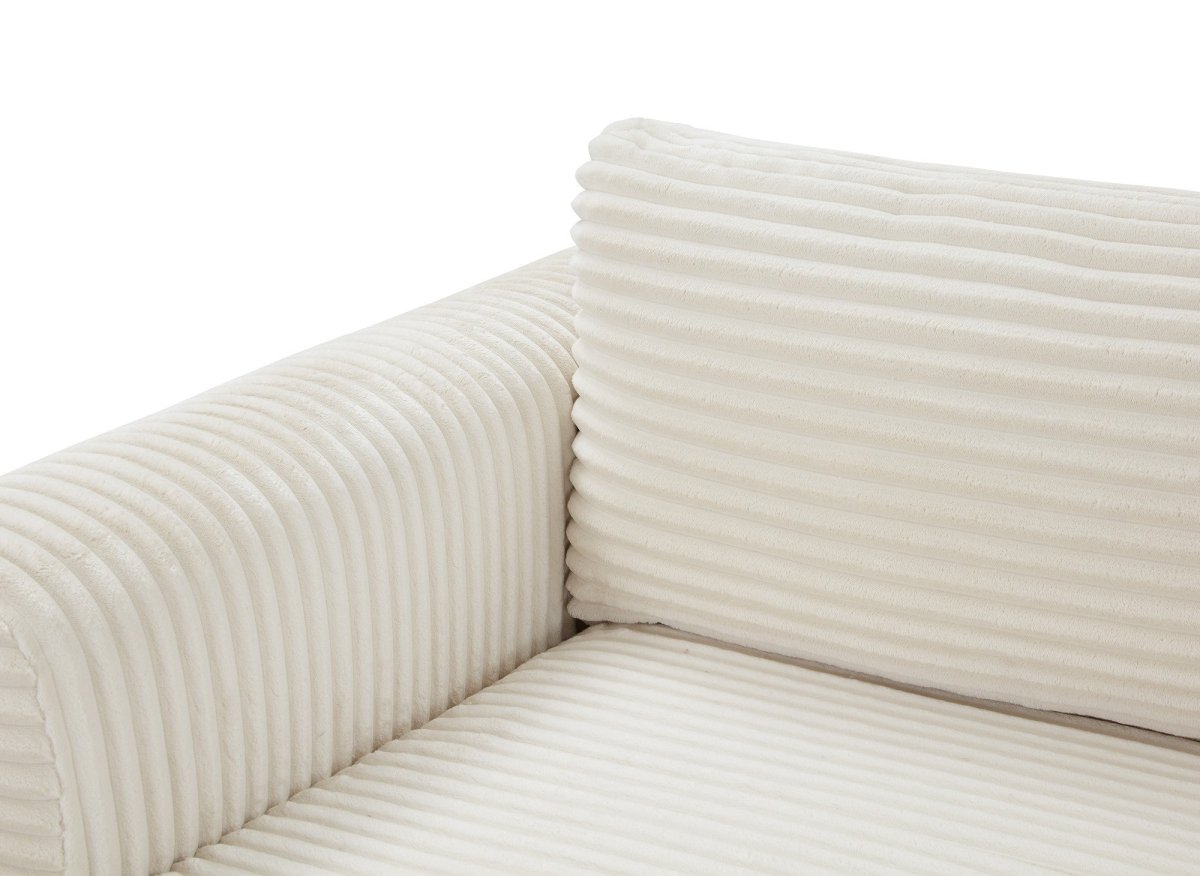 Canapé d'angle convertible avec coffre en velours gros côtelé doux beige TILDA - Angle gauche - DécoInParis