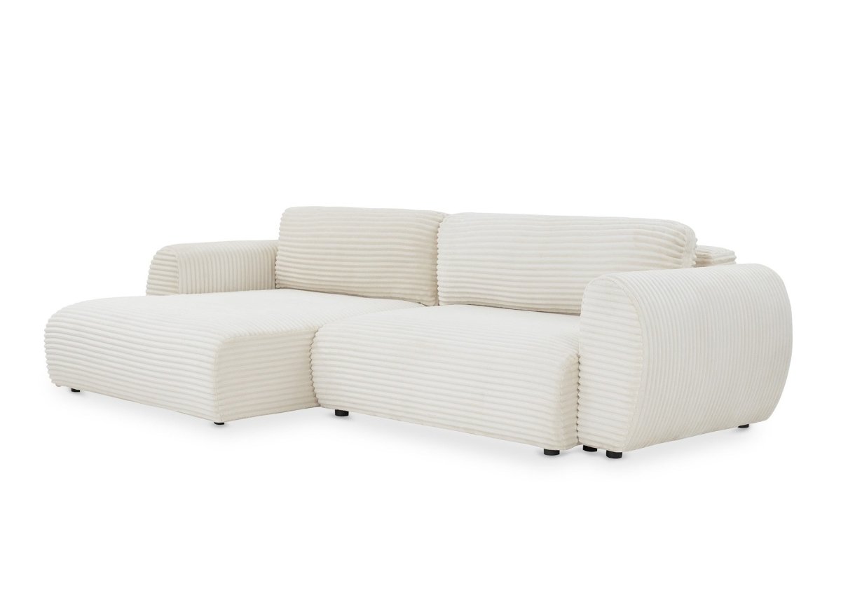 Canapé d'angle convertible avec coffre en velours gros côtelé doux beige TILDA - Angle gauche - DécoInParis