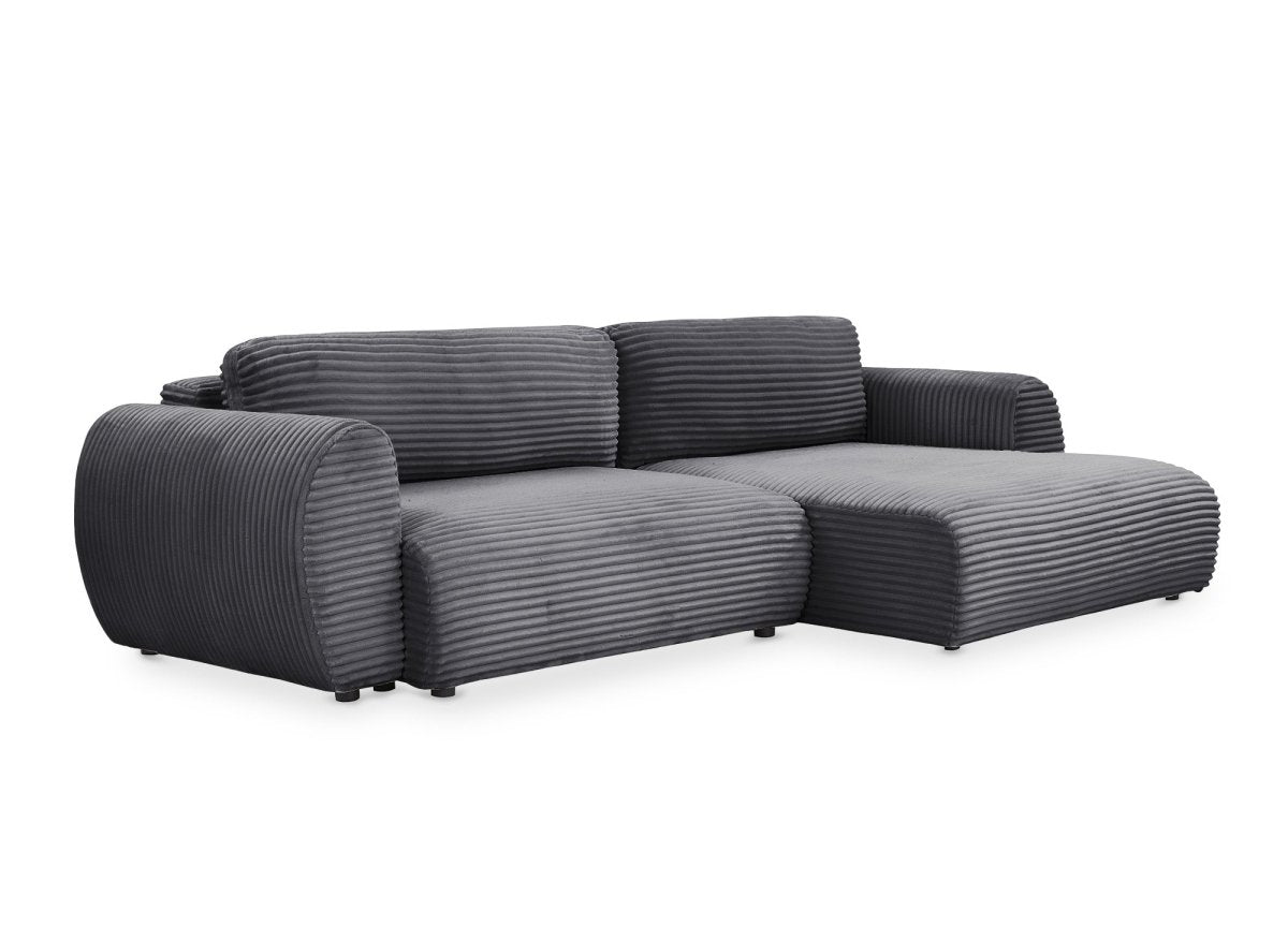 Canapé d'angle convertible avec coffre en velours gros côtelé doux gris TILDA - Angle droit - DécoInParis