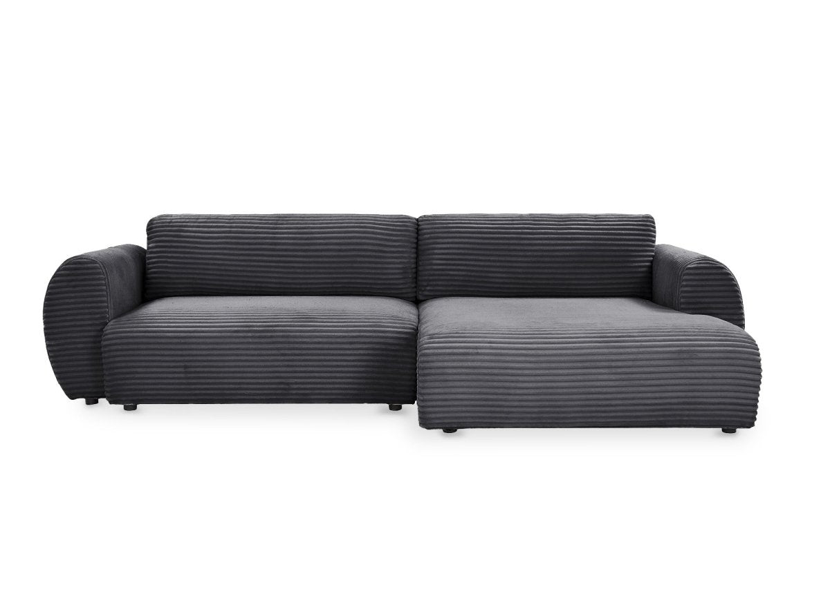 Canapé d'angle convertible avec coffre en velours gros côtelé doux gris TILDA - Angle droit - DécoInParis