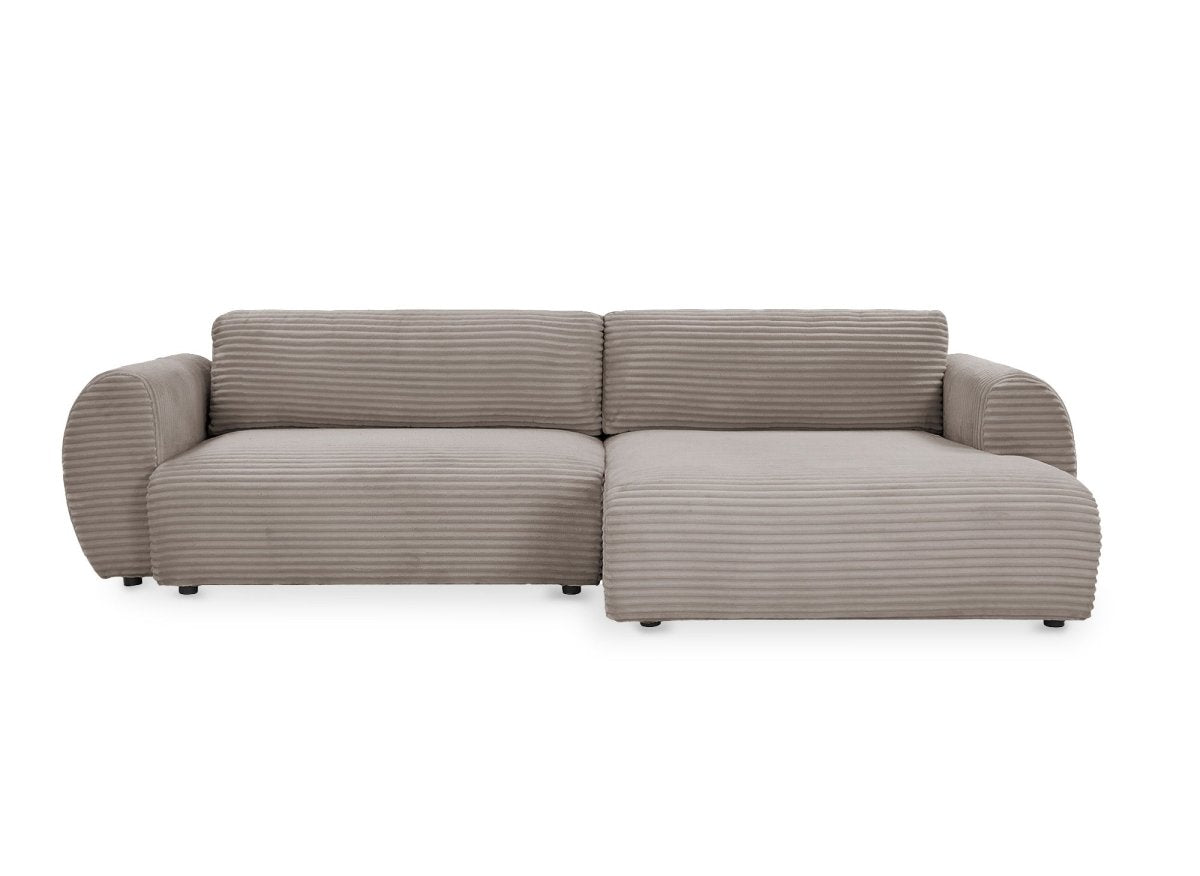 Canapé d'angle convertible avec coffre en velours gros côtelé doux taupe TILDA - Angle droit - DécoInParis