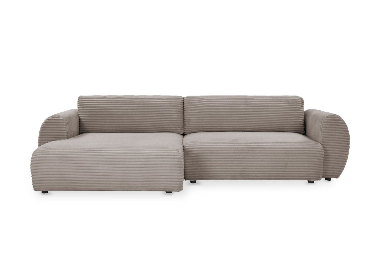 Canapé d'angle convertible avec coffre en velours gros côtelé doux taupe TILDA - Angle gauche - DécoInParis