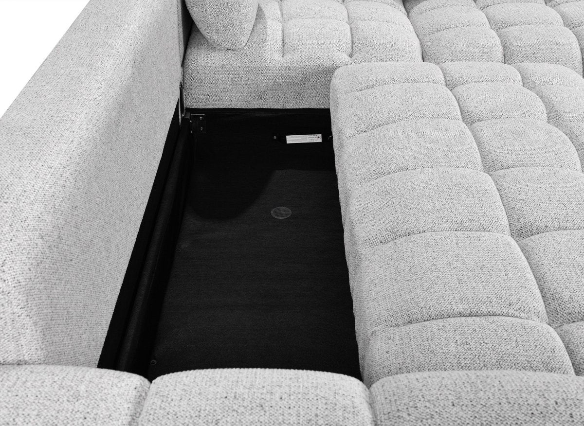 Canapé d'angle convertible avec coffres en velours texturé gris clair NAELIE - Angle droit - DécoInParis