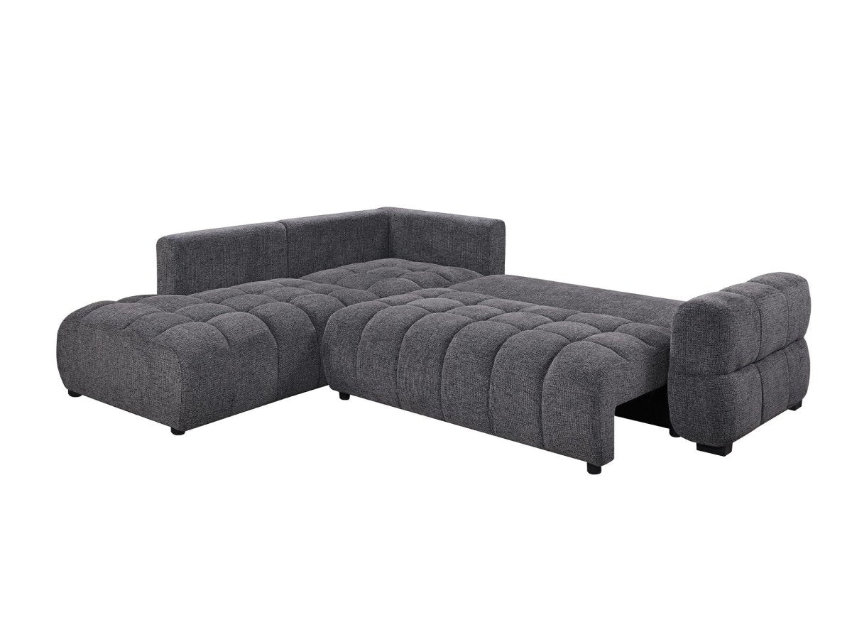 Canapé d'angle convertible avec coffres en velours texturé gris foncé NAELIE - Angle gauche - DécoInParis