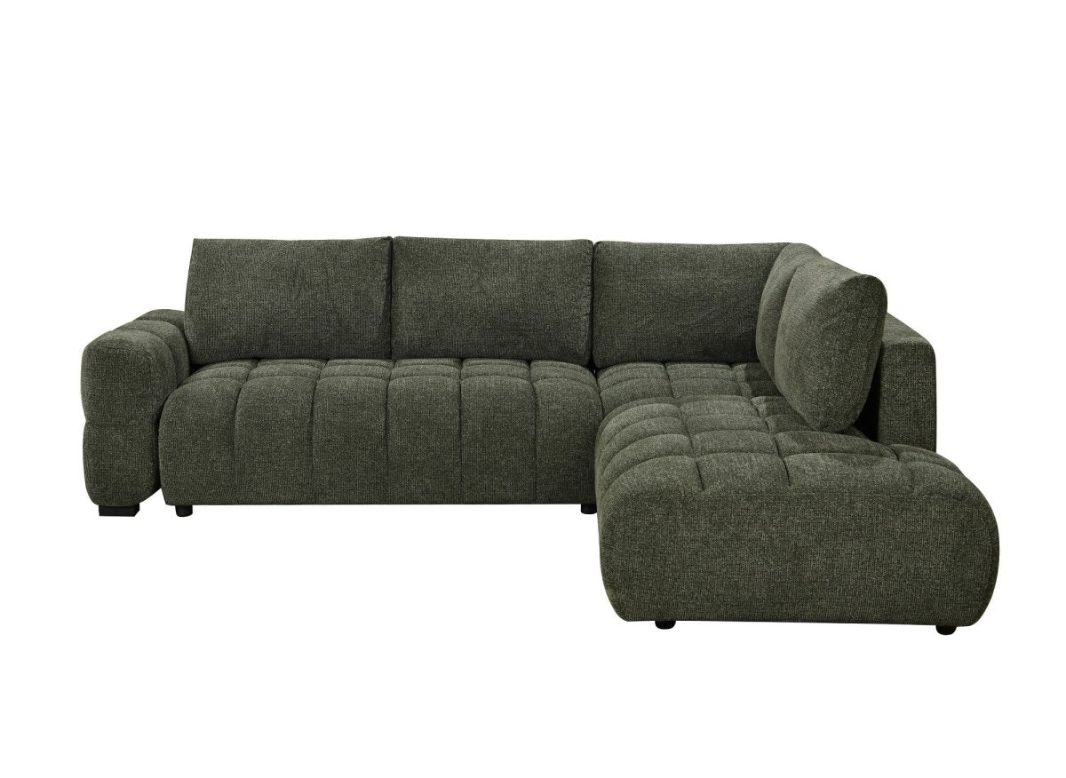 Canapé d'angle convertible avec coffres en velours texturé vert olive NAELIE - Angle droit - DécoInParis