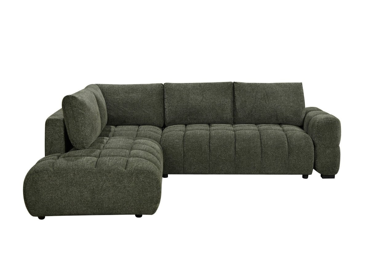 Canapé d'angle convertible avec coffres en velours texturé vert olive NAELIE - Angle gauche - DécoInParis