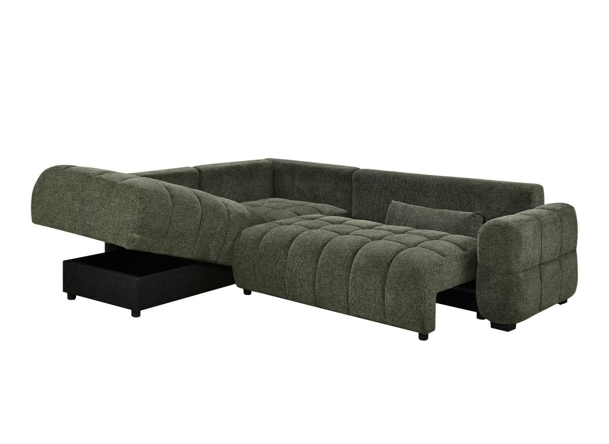 Canapé d'angle convertible avec coffres en velours texturé vert olive NAELIE - Angle gauche - DécoInParis