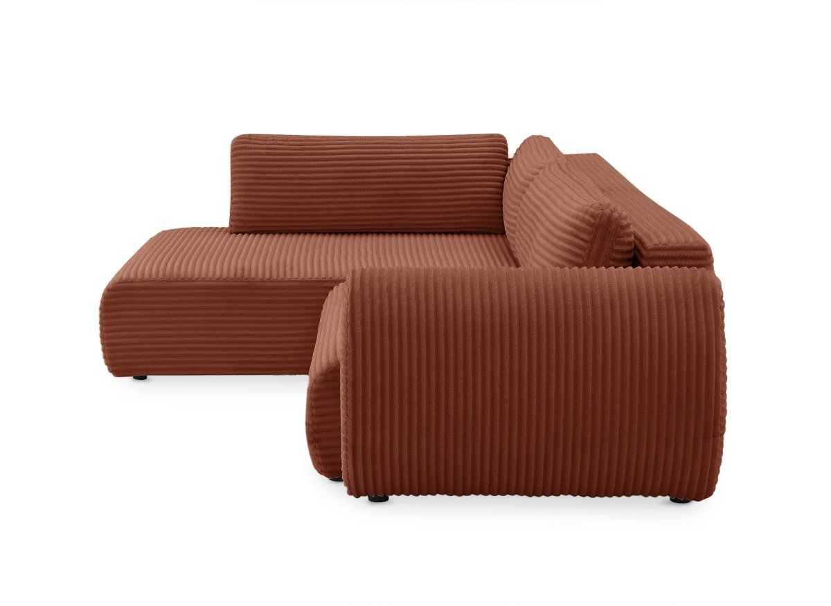 Canapé d'angle convertible avec méridienne et coffre en gros côtelé terracotta TILDA - Angle gauche - DécoInParis
