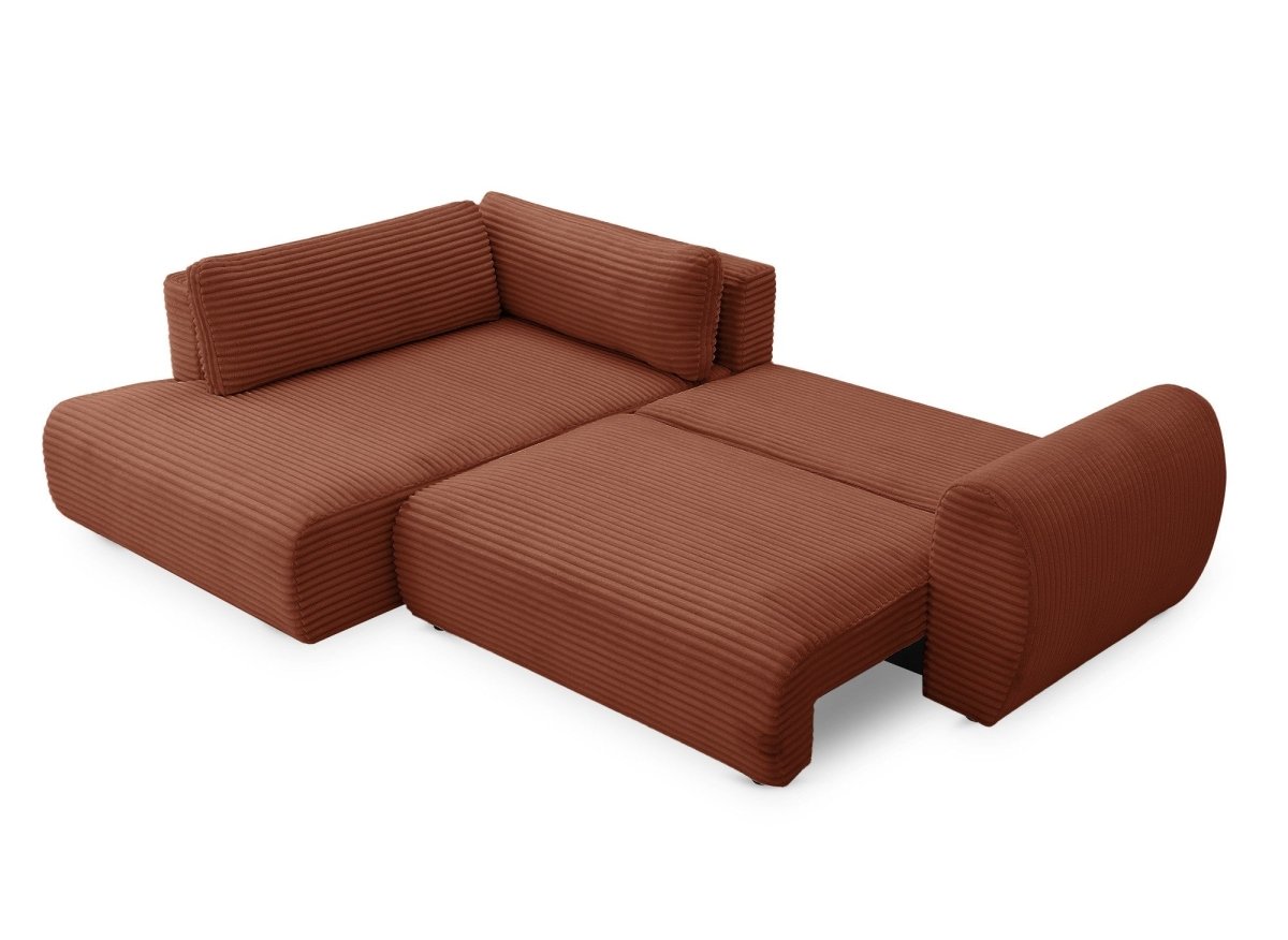 Canapé d'angle convertible avec méridienne et coffre en gros côtelé terracotta TILDA - Angle gauche - DécoInParis