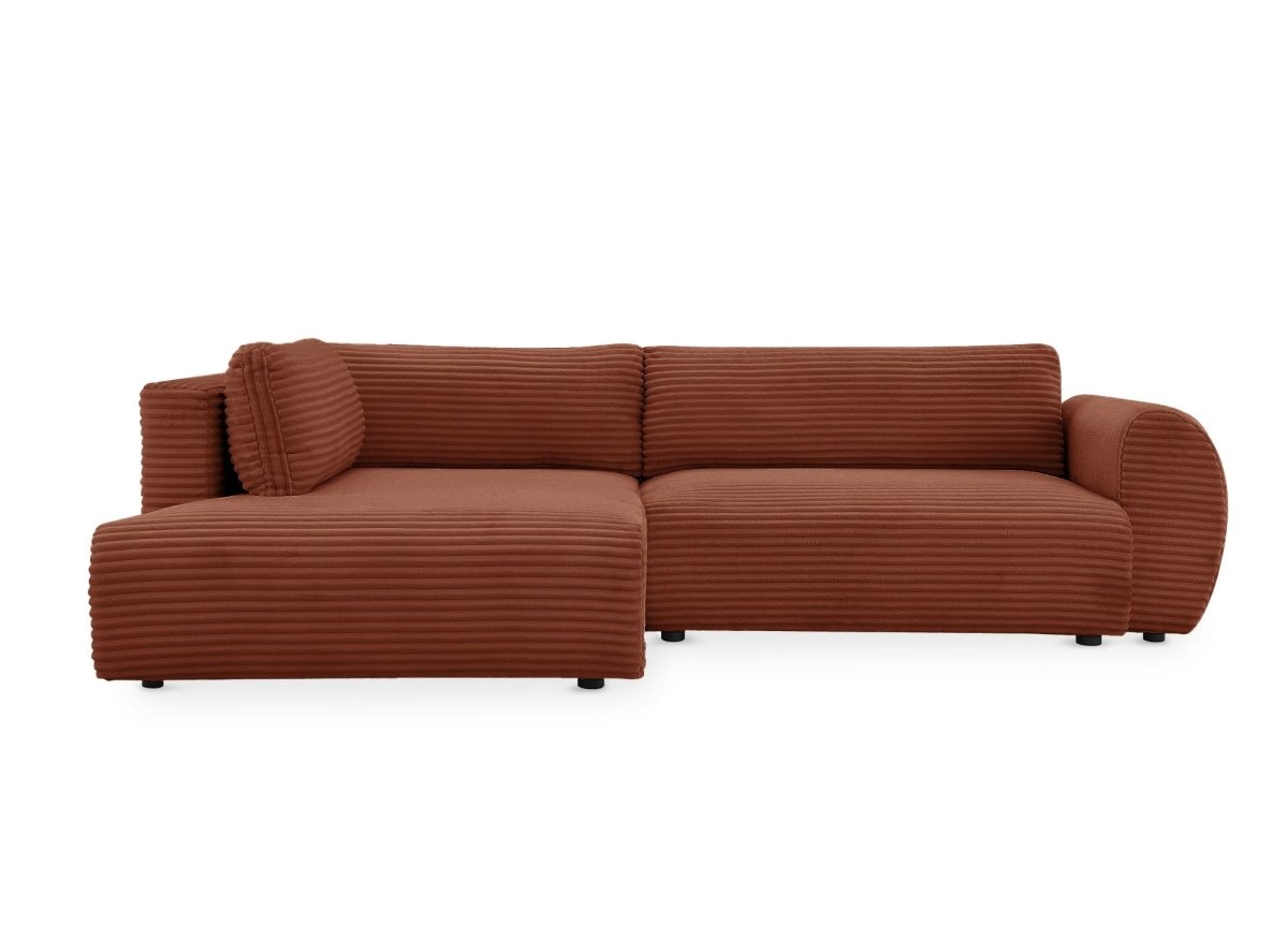 Canapé d'angle convertible avec méridienne et coffre en gros côtelé terracotta TILDA - Angle gauche - DécoInParis
