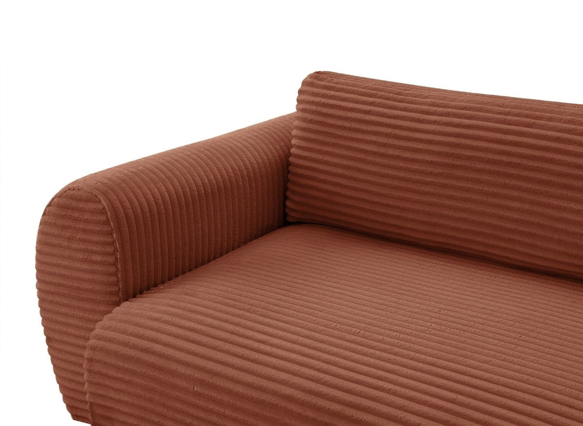 Canapé d'angle convertible avec méridienne et coffre en gros côtelé terracotta TILDA - Angle gauche - DécoInParis