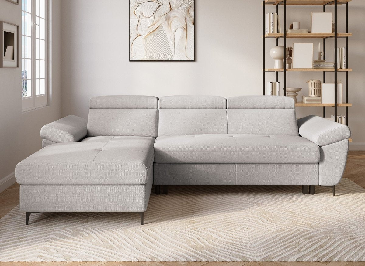 Canapé d'angle convertible en tissu beige MONICA - Angle gauche - DécoInParis