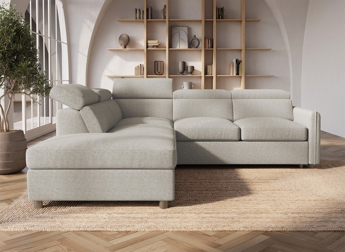 Canapé d'angle convertible en tissu beige NAIROBI - Angle gauche - DécoInParis