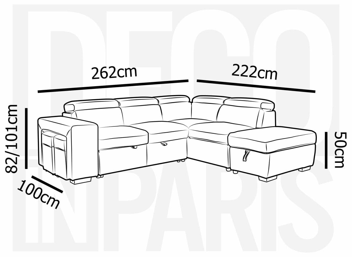 Canapé d'angle convertible en tissu gris DAVON - angle droit - DécoInParis