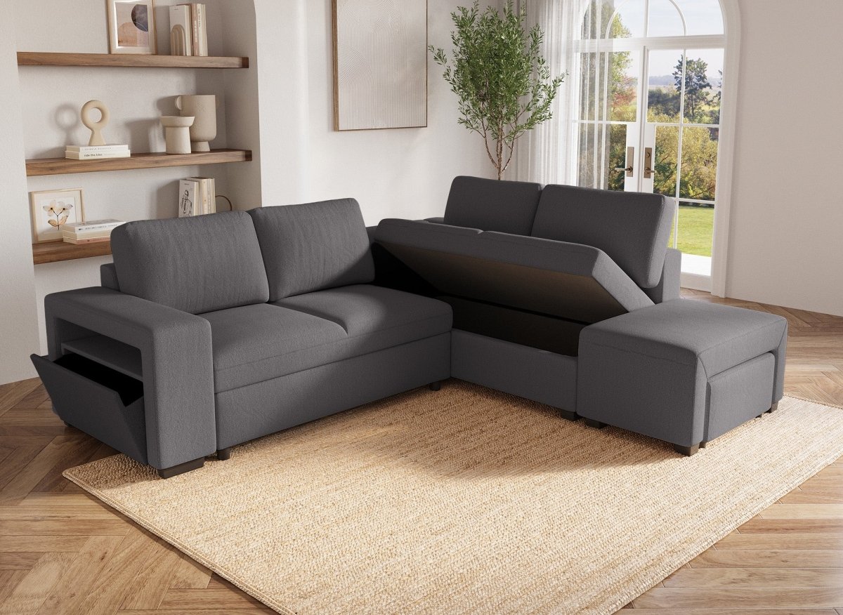 Canapé d'angle convertible en tissu gris foncé ALBAN - Angle droit - DécoInParis