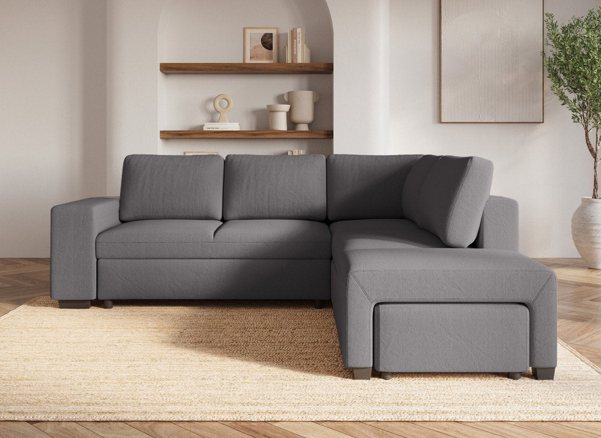 Canapé d'angle convertible en tissu gris foncé ALBAN - Angle droit - DécoInParis