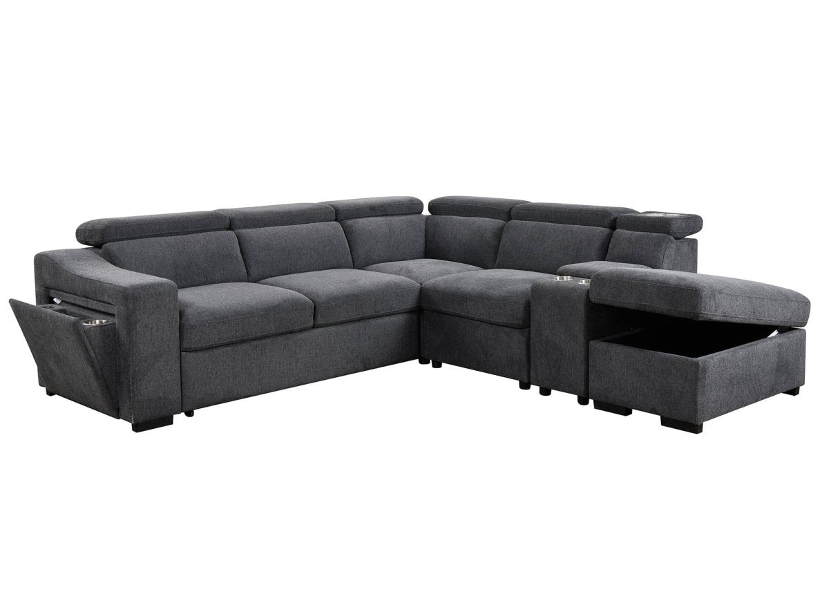 Canapé d'angle convertible en tissu gris foncé DEREK XL - Angle droit - DécoInParis