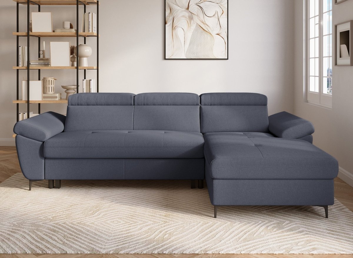 Canapé d'angle convertible en tissu gris foncé MONICA - Angle droit - DécoInParis