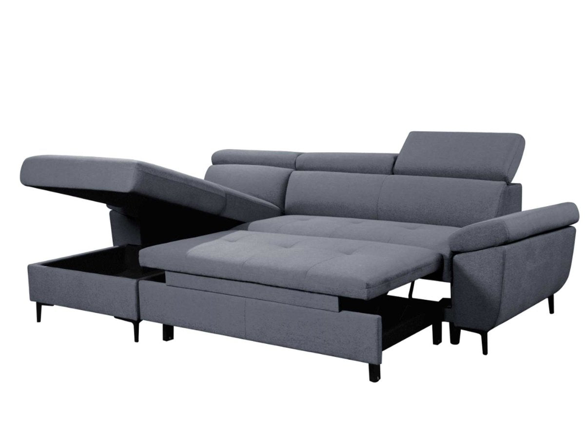 Canapé d'angle convertible en tissu gris foncé MONICA - Angle gauche - DécoInParis